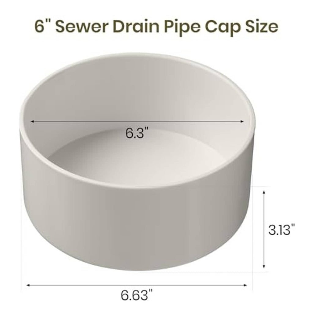 6-inch PVC sewer drain pipe cap, round hub with inner opening, light gray