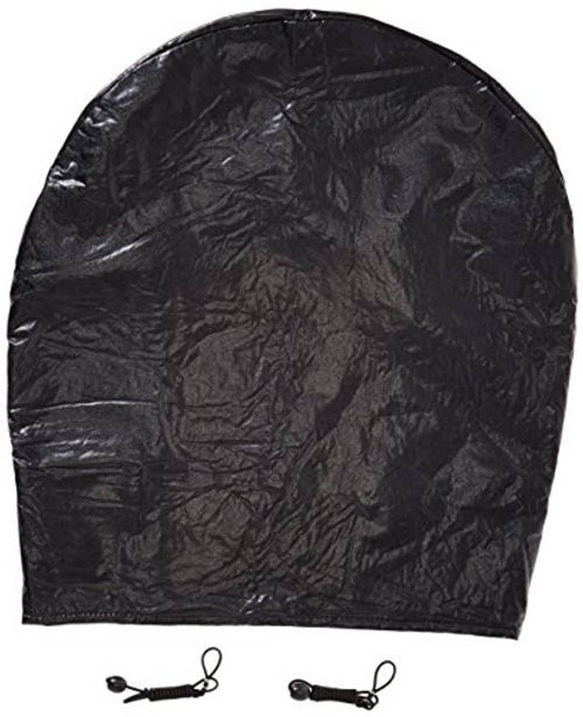 Black vinyl tire guard wheel cover with drawstring ties and grommets, semi-circle shape