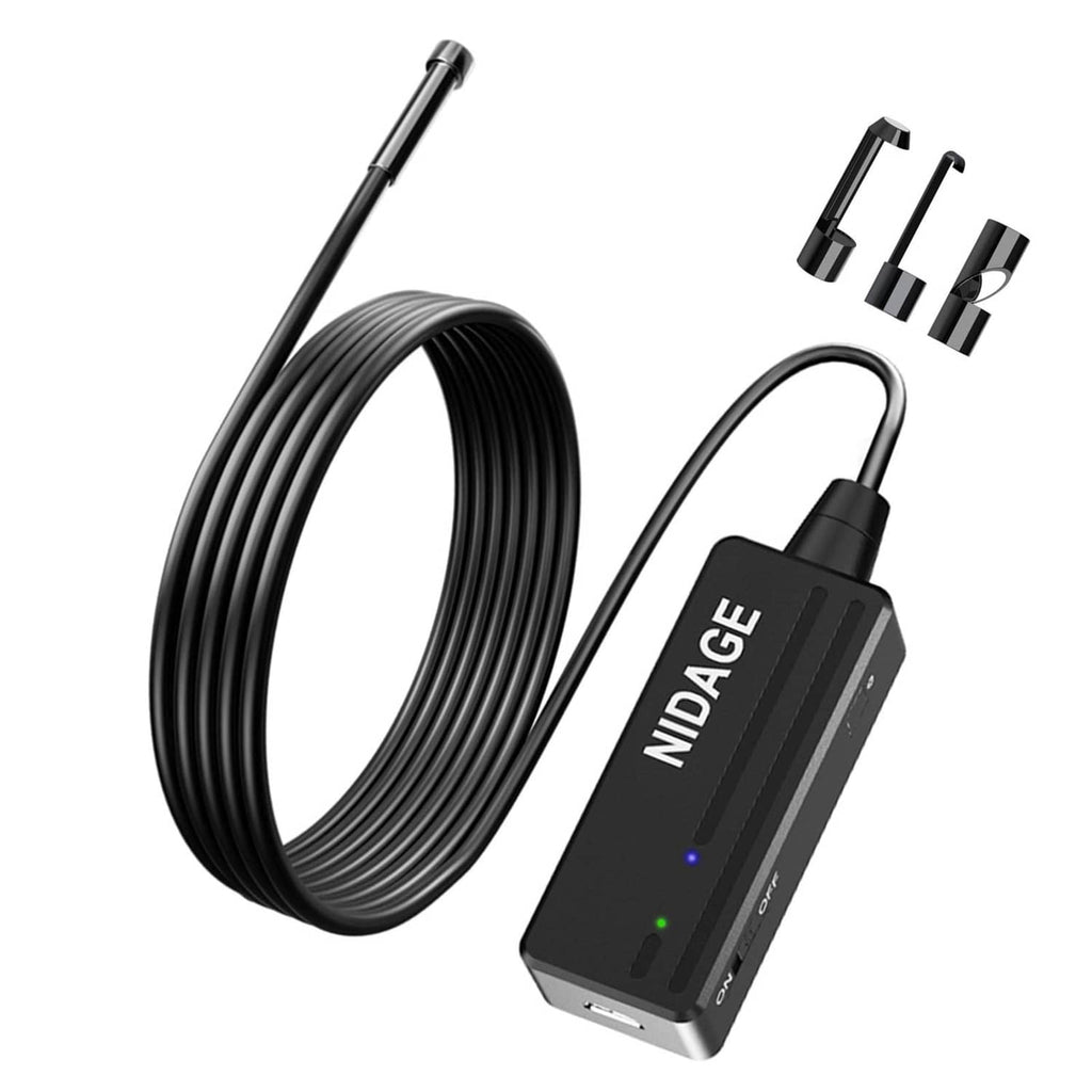 Wireless endoscope kit with coiled cable and NIDAGE control box, black probe tip
