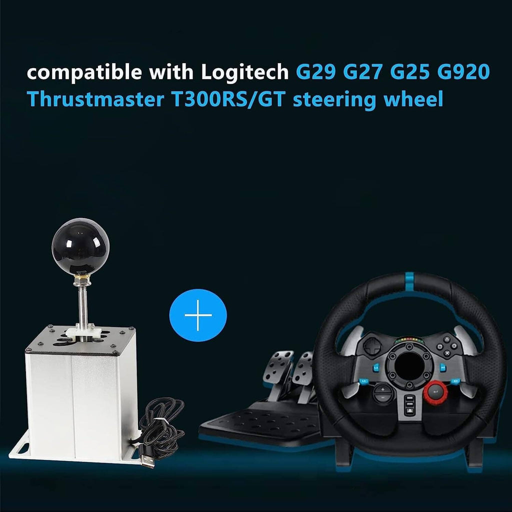 USB H-pattern gear shifter with black knob and metal base for racing wheel setups