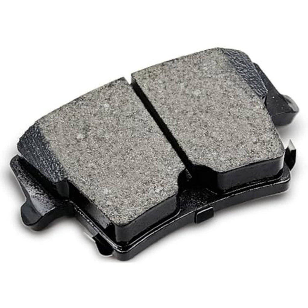 Pair of gray ceramic brake pads with black backing and metal spring clips