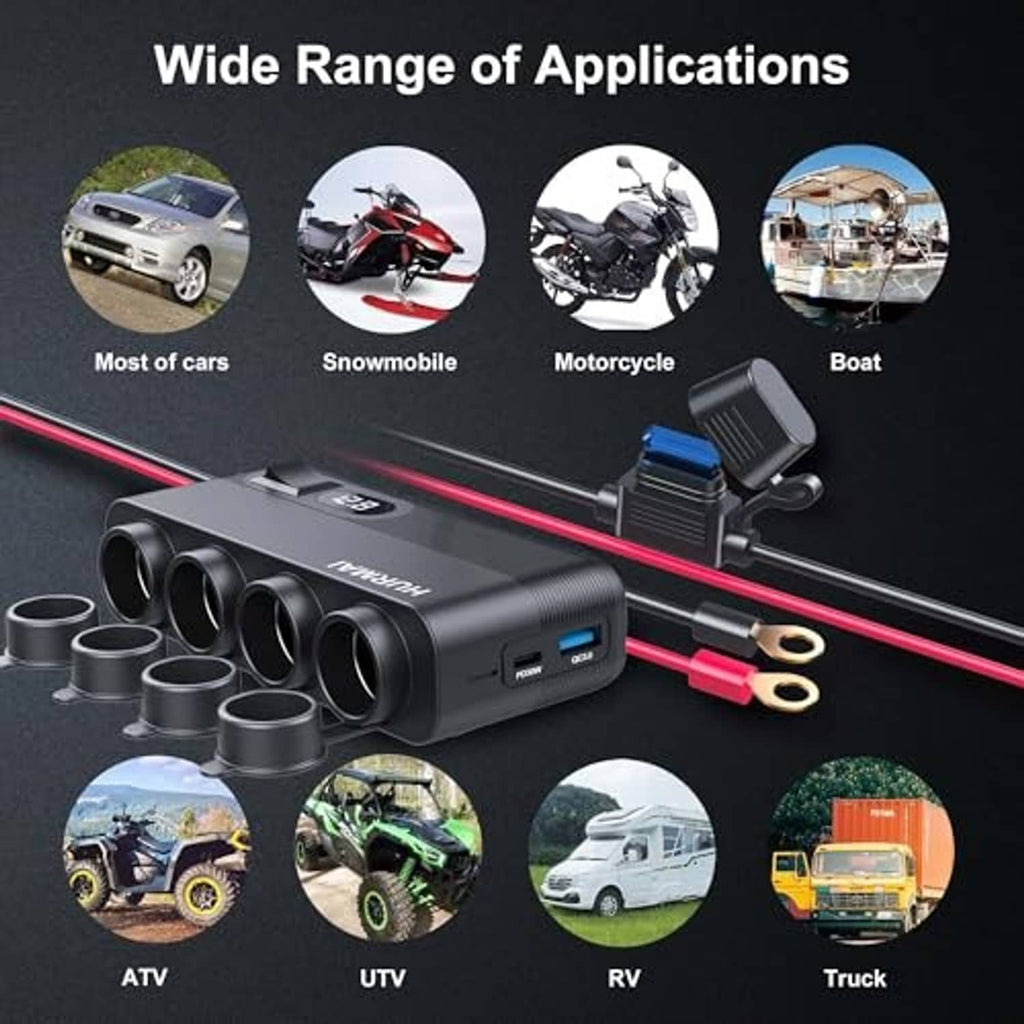 Black HURMAI 7-port car charger with red and pink power cables