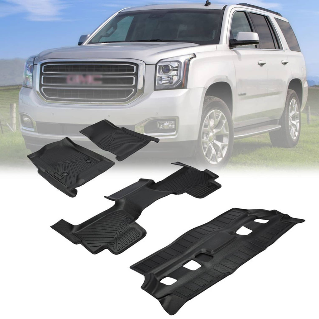 Set of black 3D TPE all-weather floor mats with raised ridges and cutouts