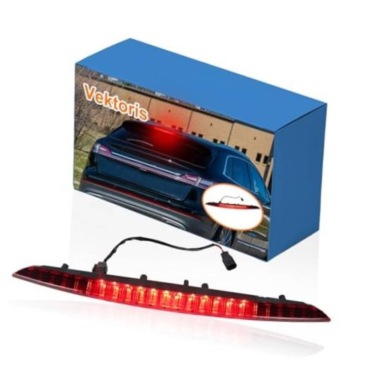 Red LED third brake light bar with black mounts and clear lens