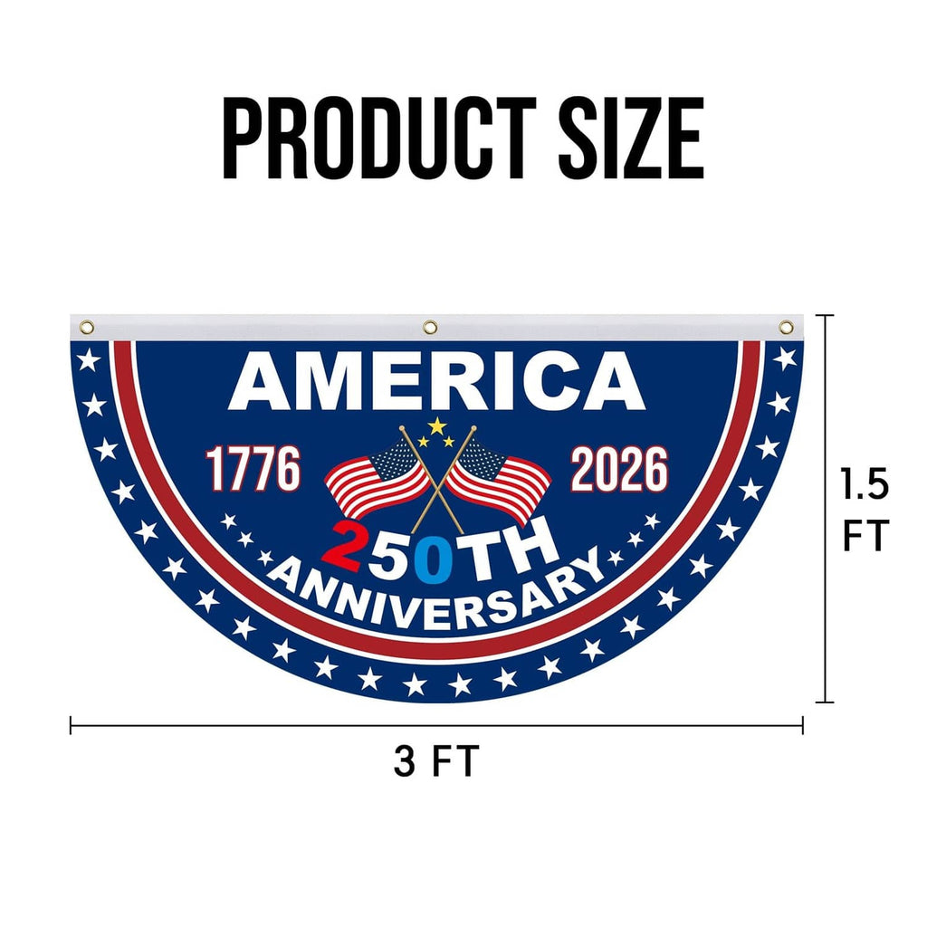 USA 250th anniversary bunting blue semicircle banner with America 1776 2026 graphic