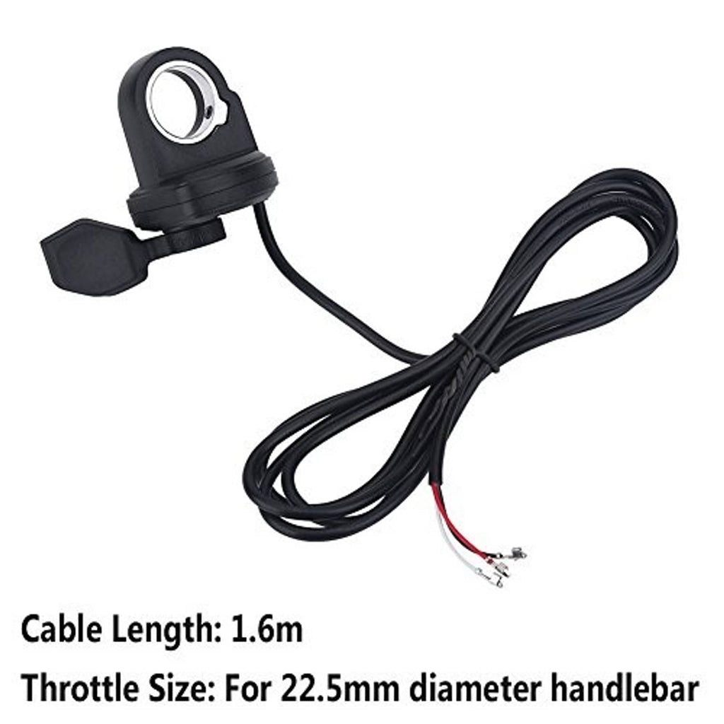 Bike thumb throttle with black handlebar pad and long bundled cables