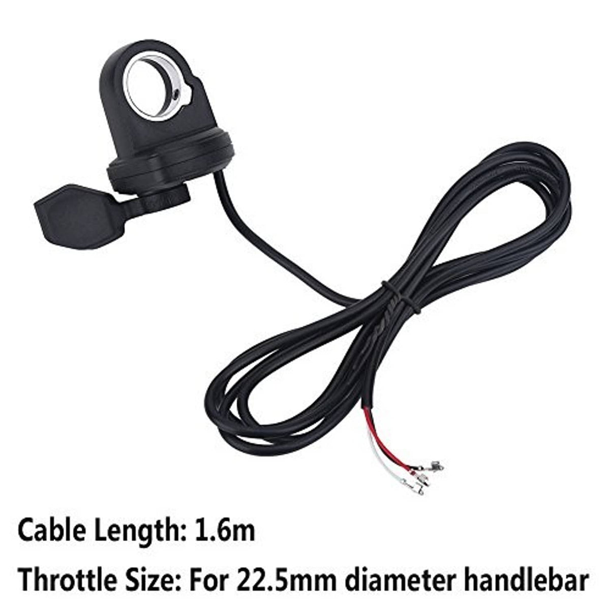 Bike thumb throttle with black handlebar pad and long bundled cables