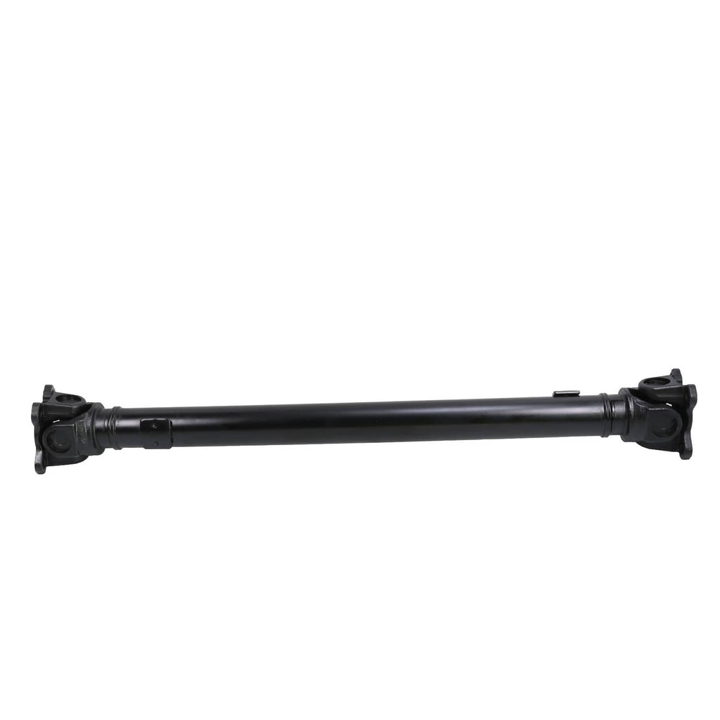 Front driveshaft prop shaft assembly with black tube and end yokes, side view