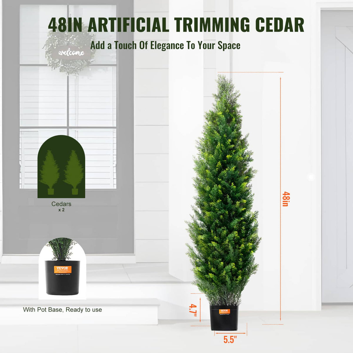 48in artificial trimming cedar topiary tree in black pot with natural leafy silhouette