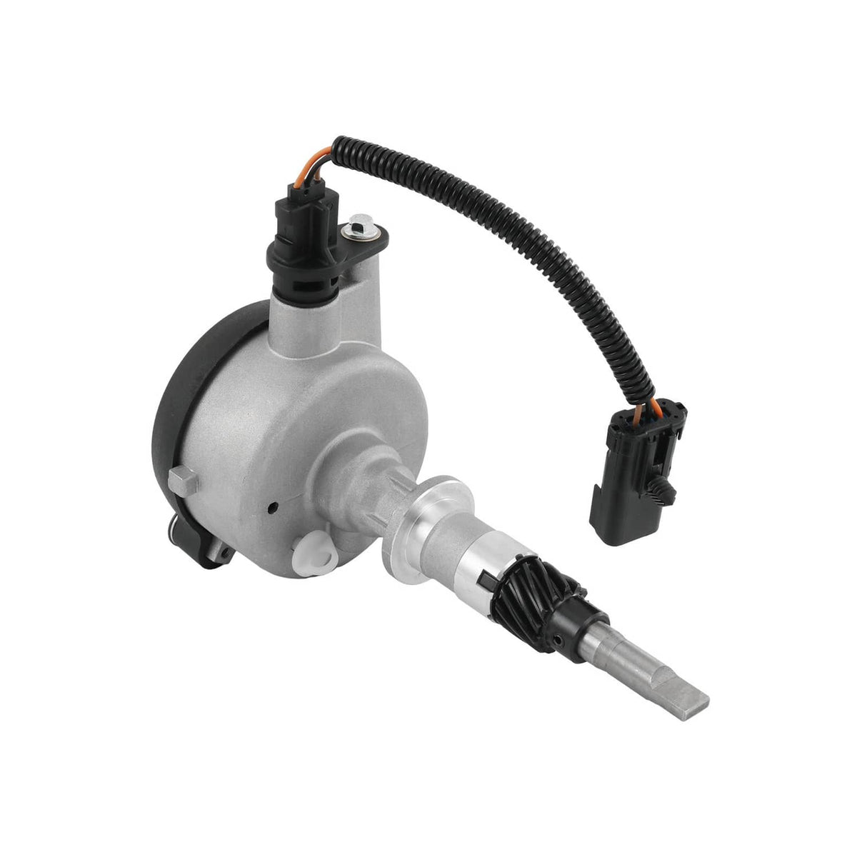 Oil pump drive assembly with curved silver housing, connector, and wiring