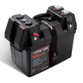 Portable 12V battery power box with red/black terminals and two top charging ports