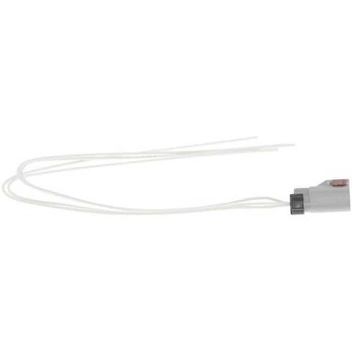 Wiring pigtail with white wires and small gray connector plug end