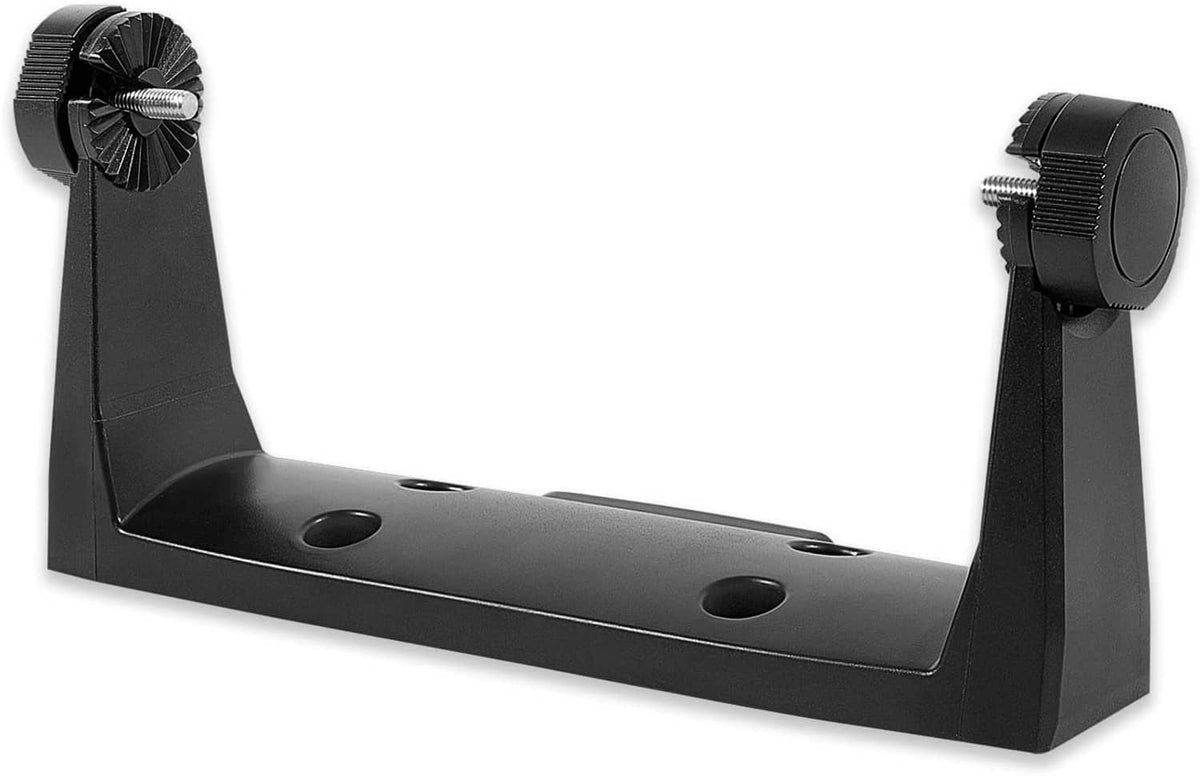 Black gimbal bracket with two fan-style adjustment knobs and flat top mounting plate