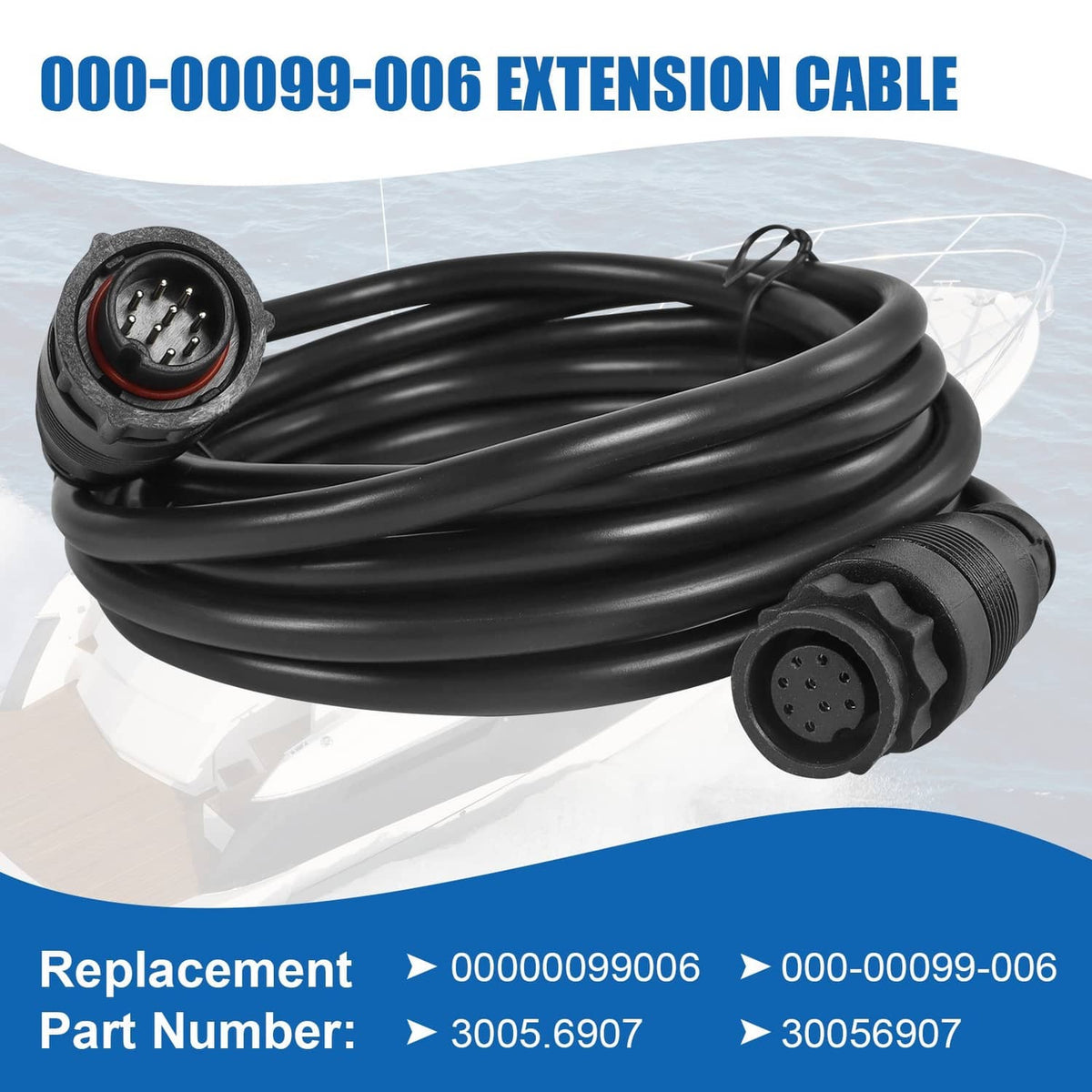 9-pin extension cable with textured strain relief and two round connectors on black cable