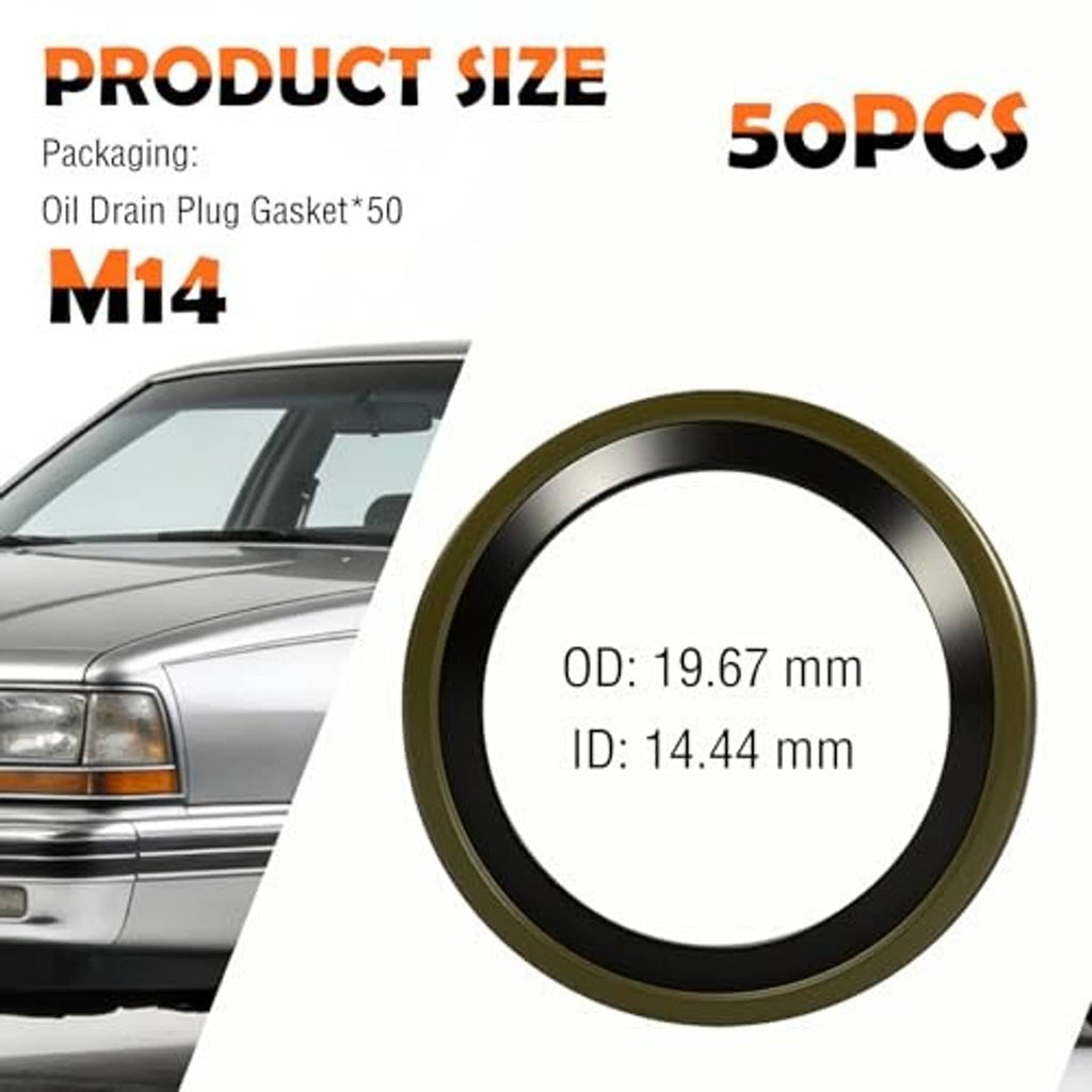 M14 oil drain plug gasket ring, OD 19.67 mm and ID 14.44 mm