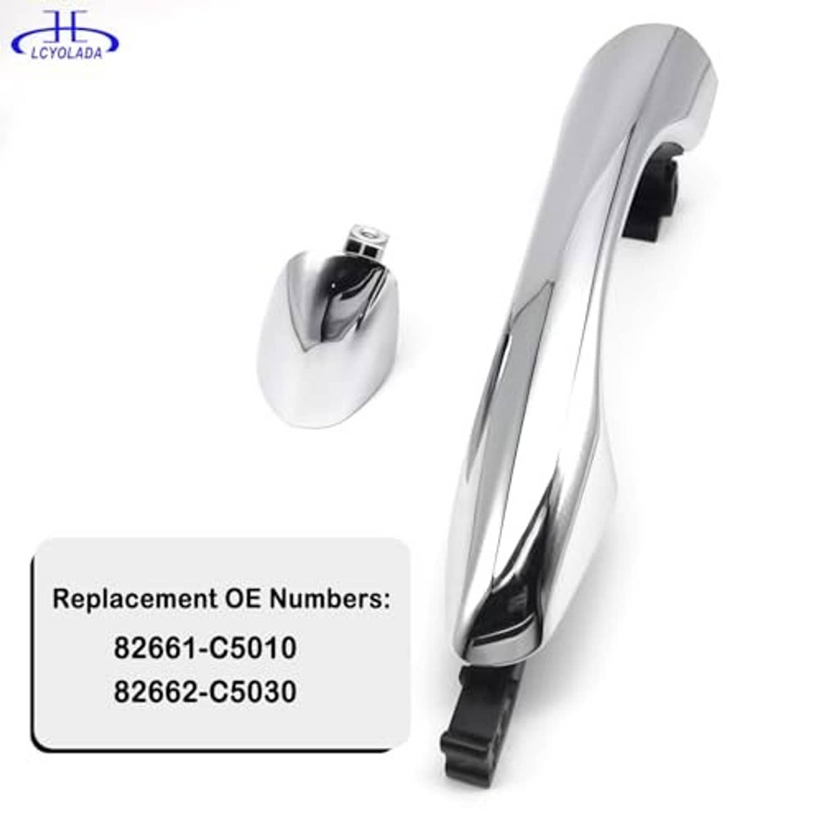 Chrome exterior door handle with small cap piece and mounting base