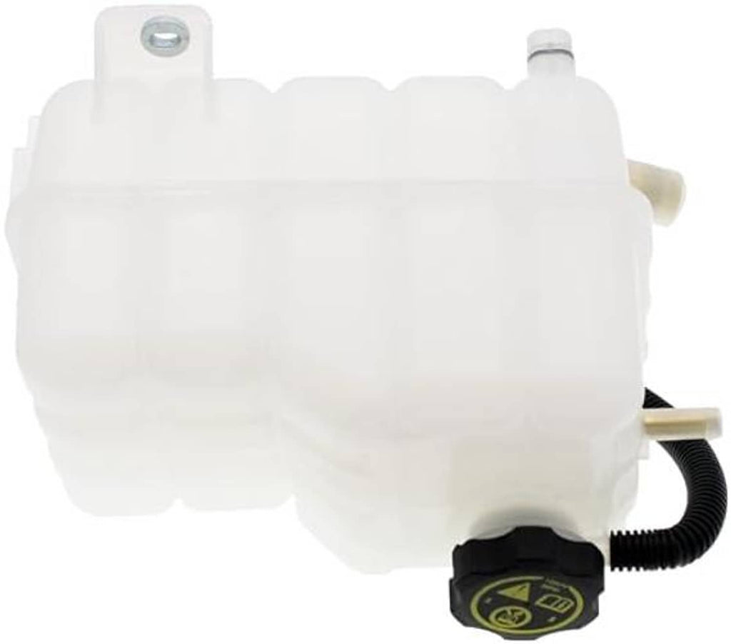 Front pressurized coolant reservoir with cap, white tank with black wiring connector
