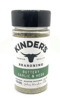 Kinder's Buttery Garlic & Herb seasoning jar with black lid
