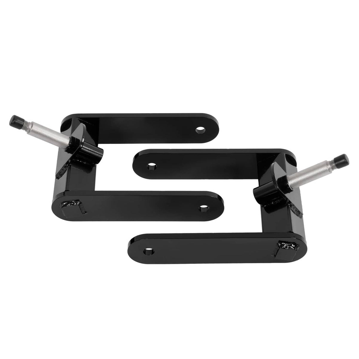 Black mower fork mount set with three connecting arms and axle shafts