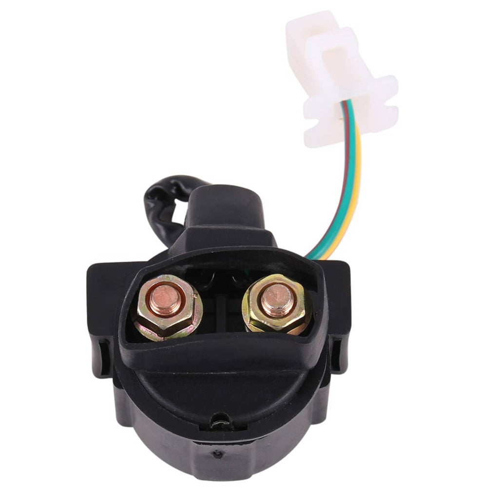 Starter solenoid relay with two metal terminals and multi-wire connector, black housing