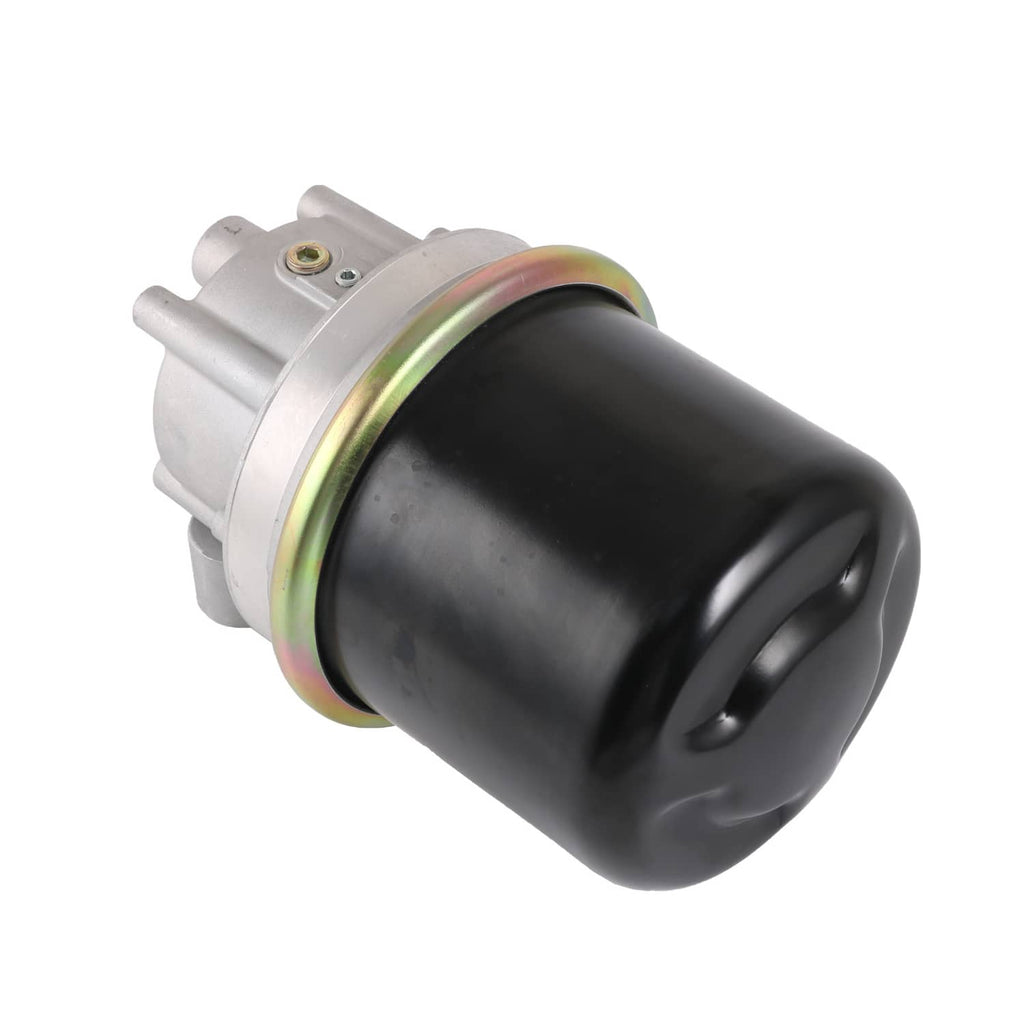 Air dryer reservoir with black body and silver flange with multi-port side