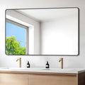 Matte black rectangular bathroom wall mirror with metal frame
