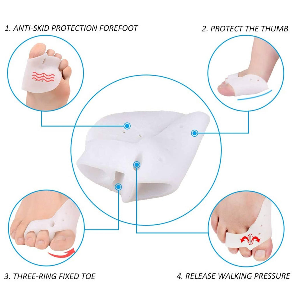 White gel bunion corrector with toe separator, anti-slip forefoot and thumb guard