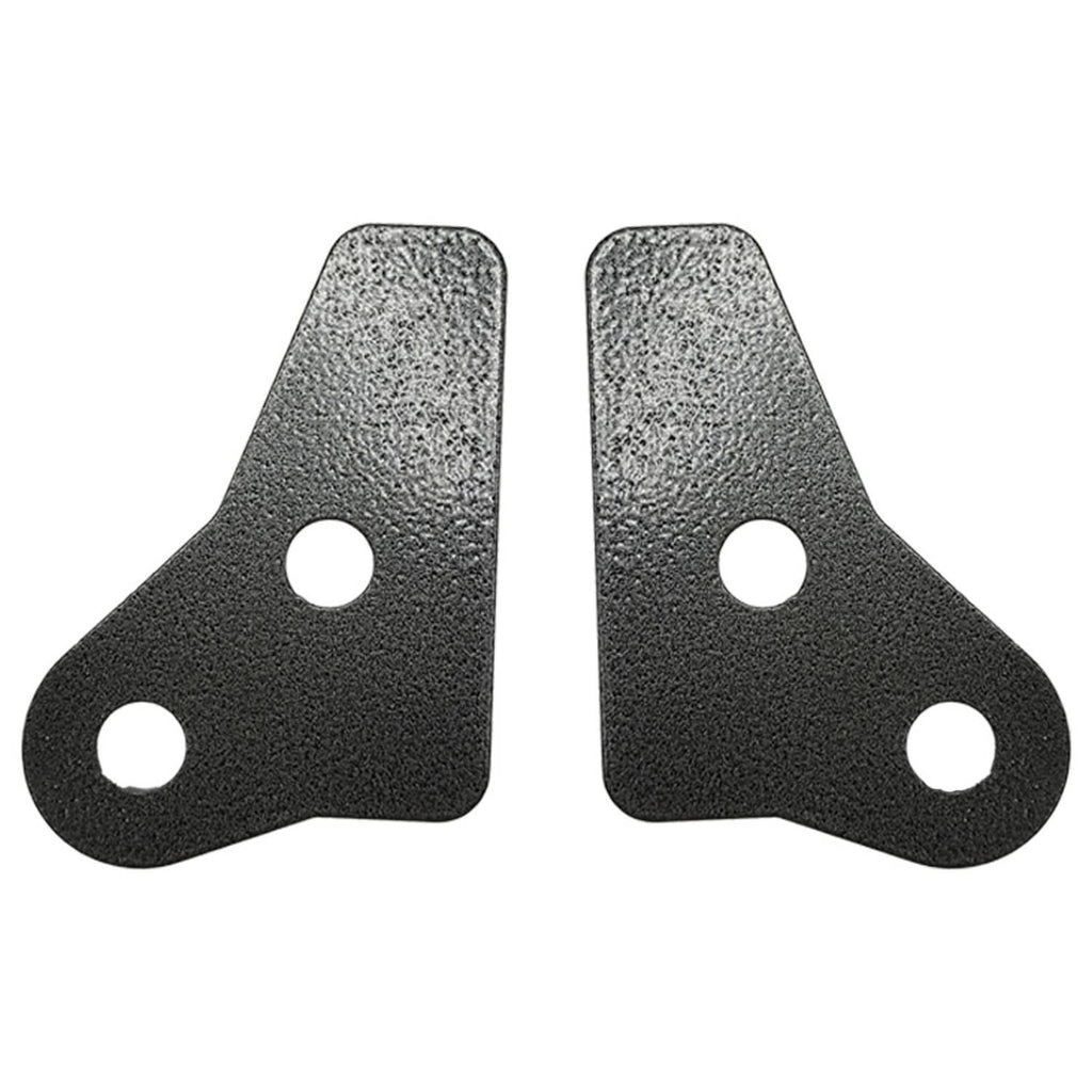 Pair of black metal bracket plates with three mounting holes