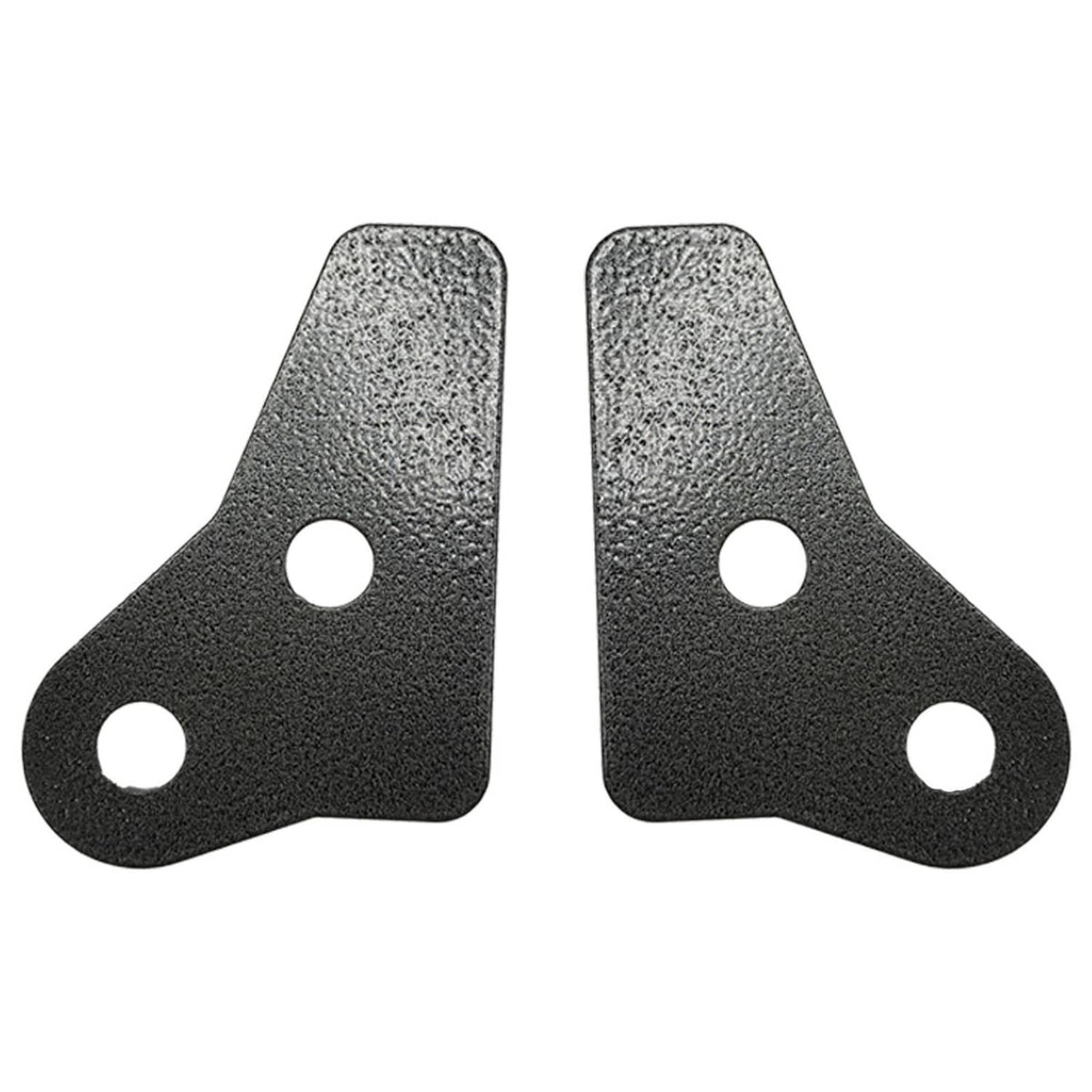 Pair of black metal bracket plates with three mounting holes