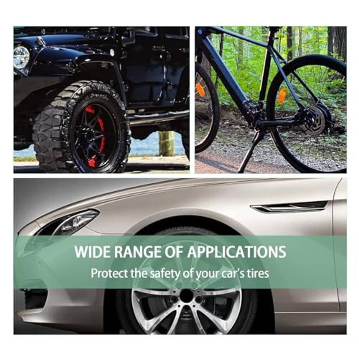 Assorted vehicle wheels shown with TPMS valve stem core inset for tire valve replacement