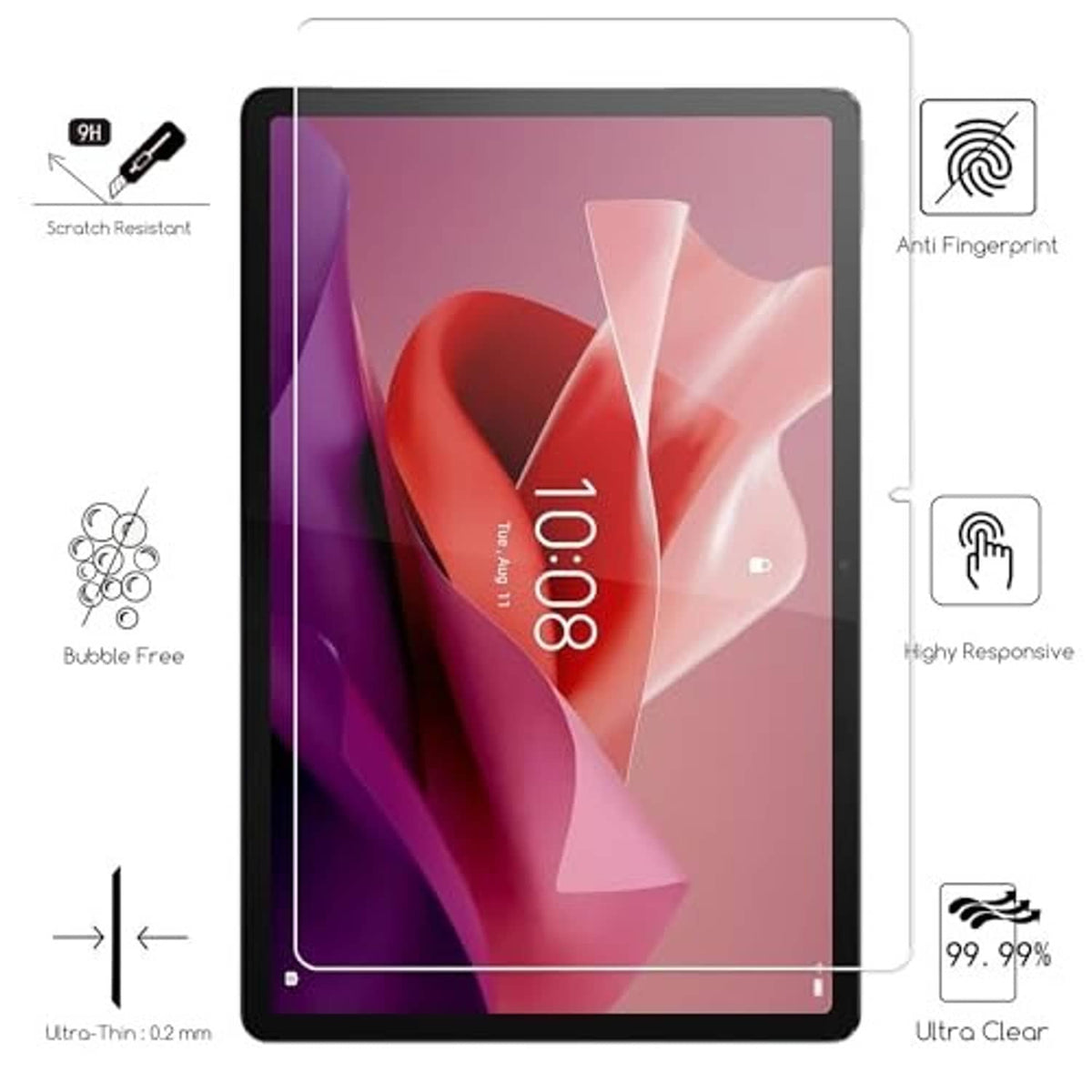 Tempered glass screen protector for tablet, clear anti-fingerprint film, bubble-free fit