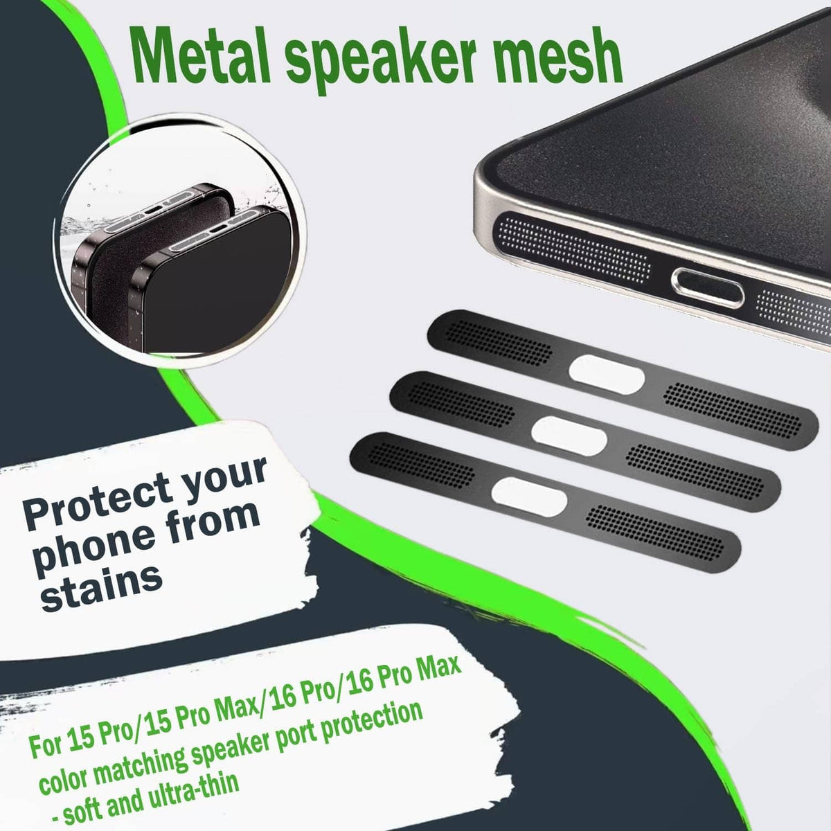 Black dust plug covers for phone ports with slim mesh design