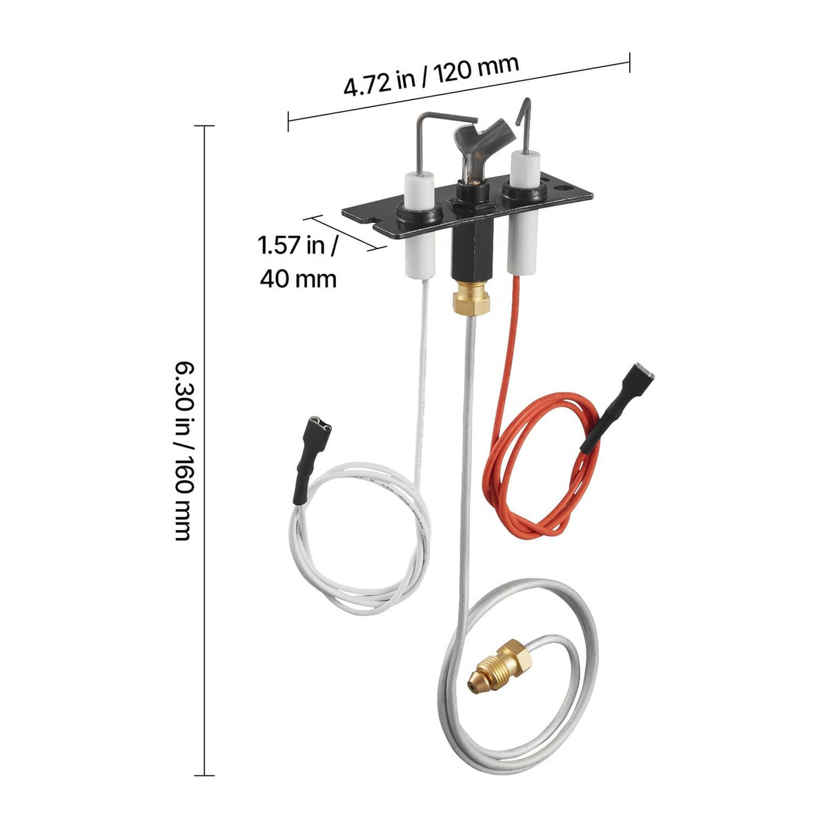 Natural gas pilot assembly with two electrodes, pilot tube, and lead wire connectors