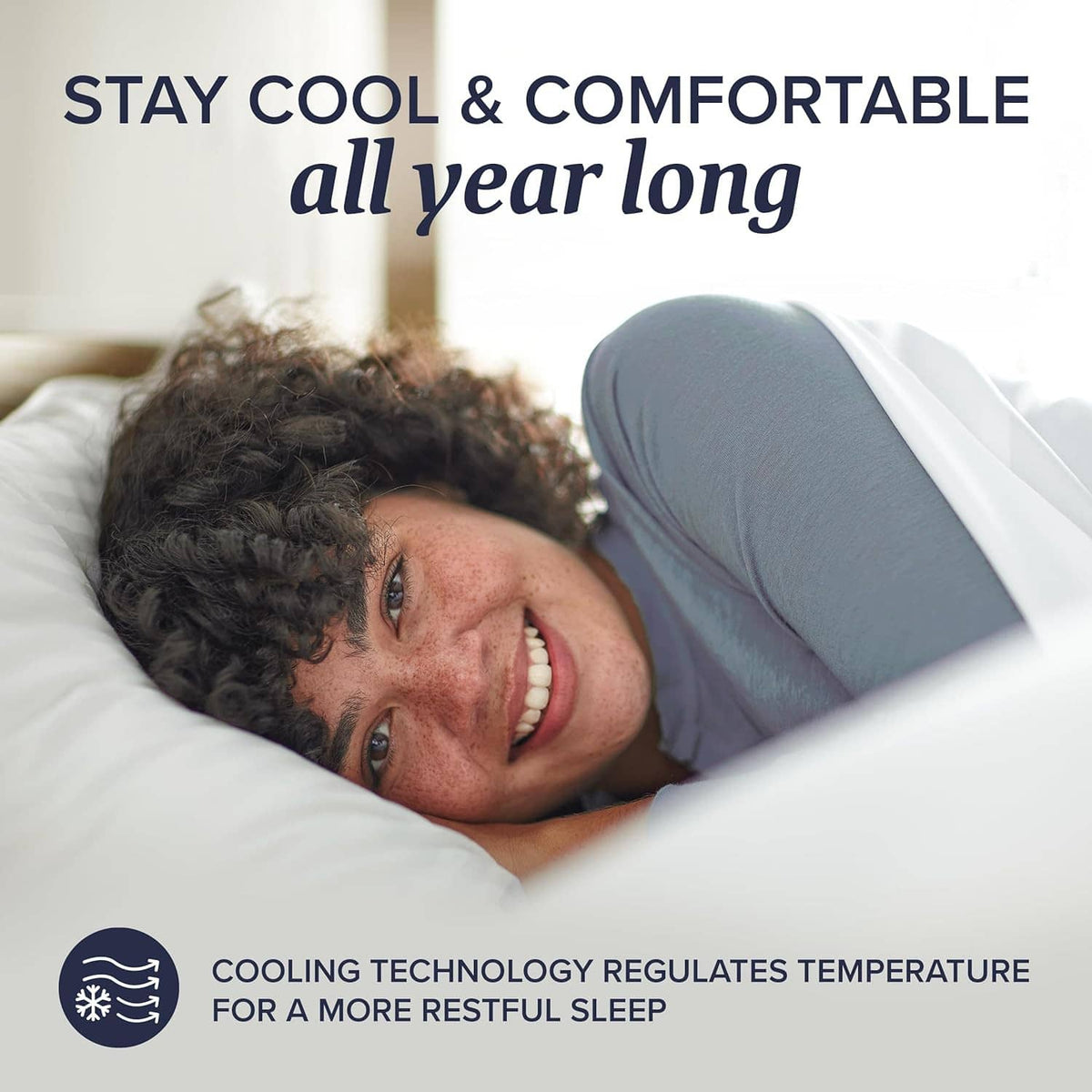 White cooling down alternative pillow used for restful sleep, king-size