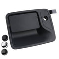 Textured black exterior door handle with recessed grip and round keyhole opening