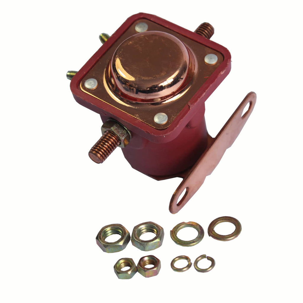 Red 12V starter solenoid relay with front cover and mounting post