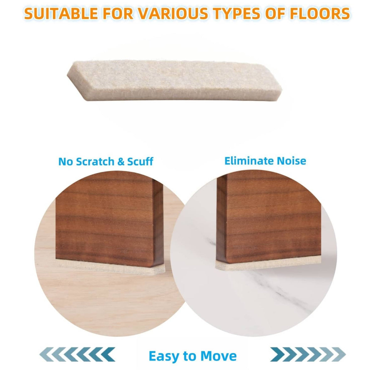 Single beige rectangular felt pad on surfaces, designed for floor edge protection
