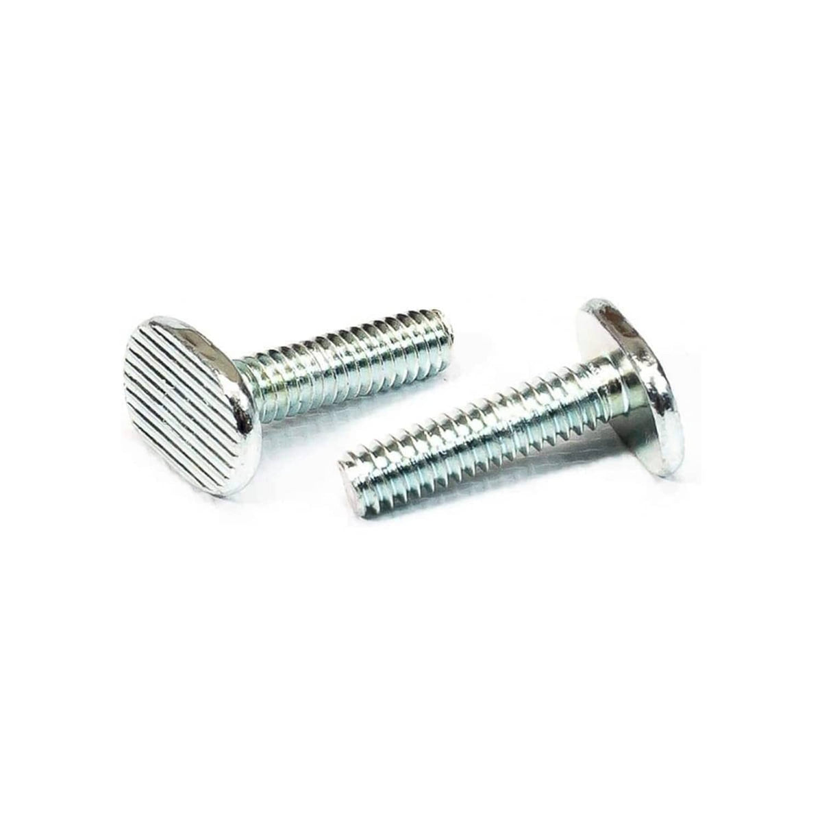 Silver T-track bolts with round flanged heads and threaded shanks