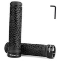 Black textured bike handlebar grip set with single lock ring and end cap