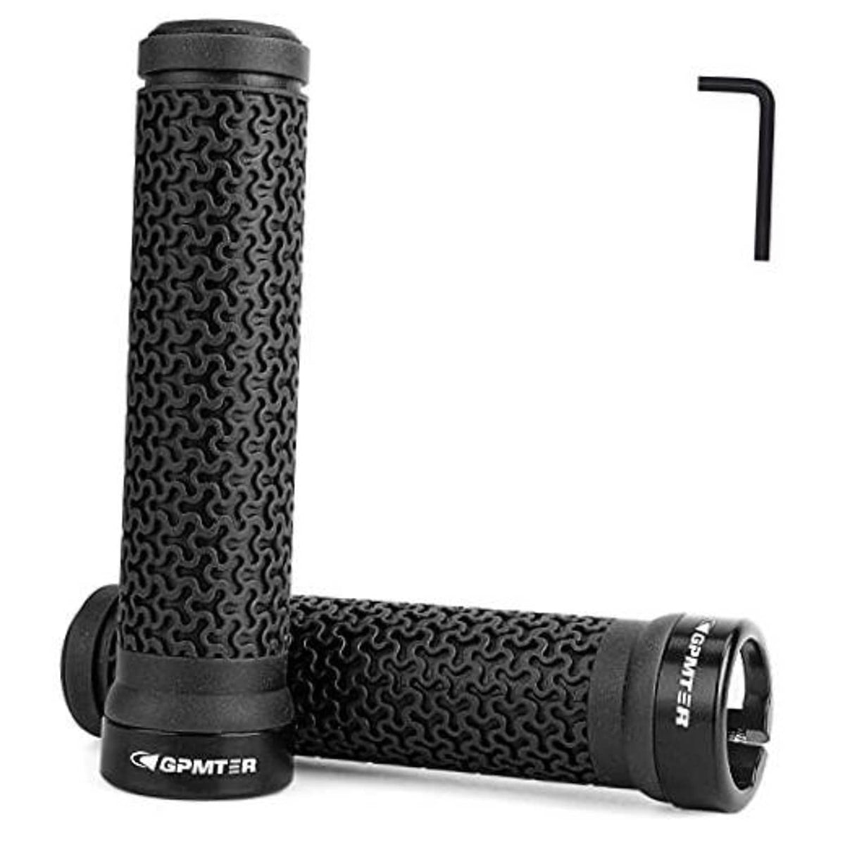 Black textured bike handlebar grip set with single lock ring and end cap