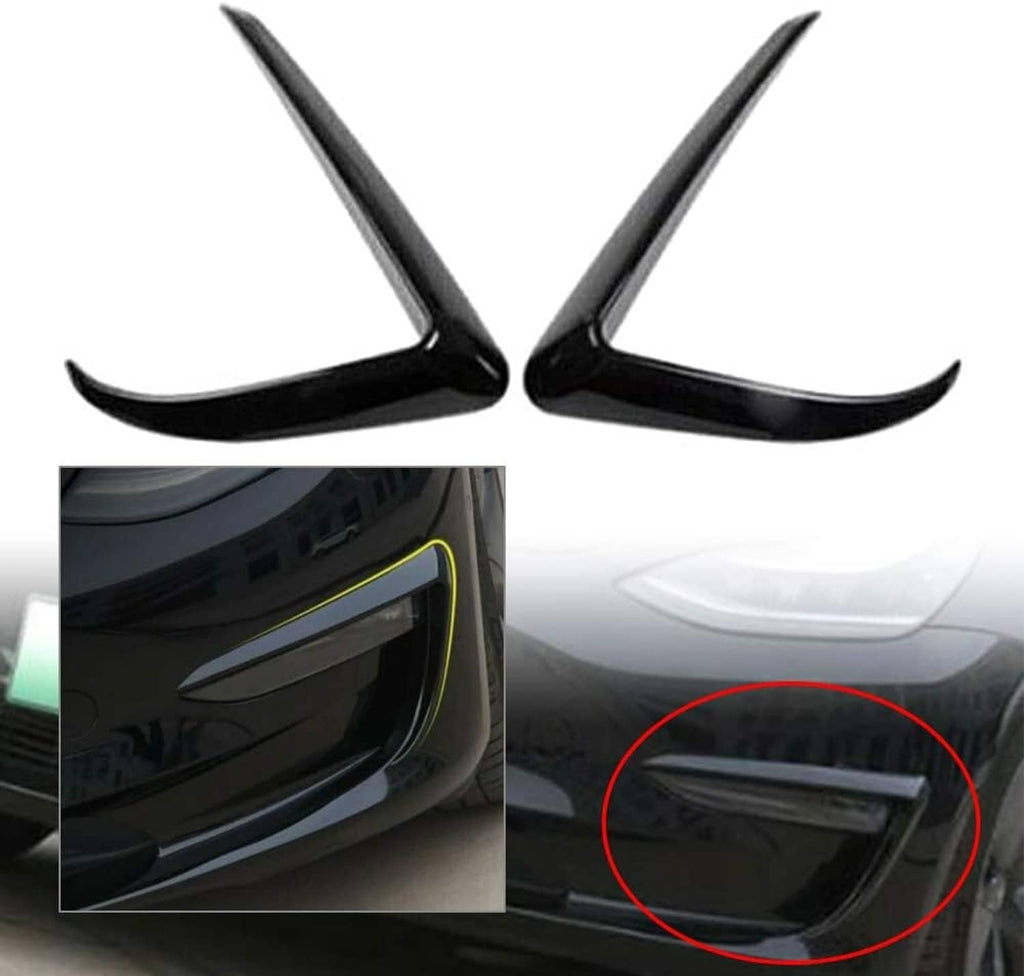 Gloss black front fog light eyebrow cover trim, curved pair pieces shown close-up