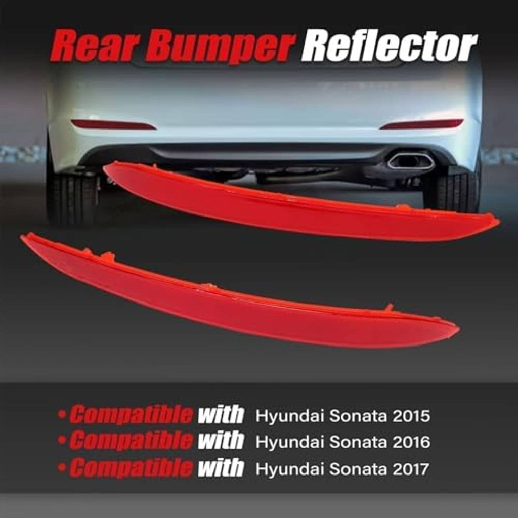 Red rear bumper reflector strips with vehicle rear view for fitment
