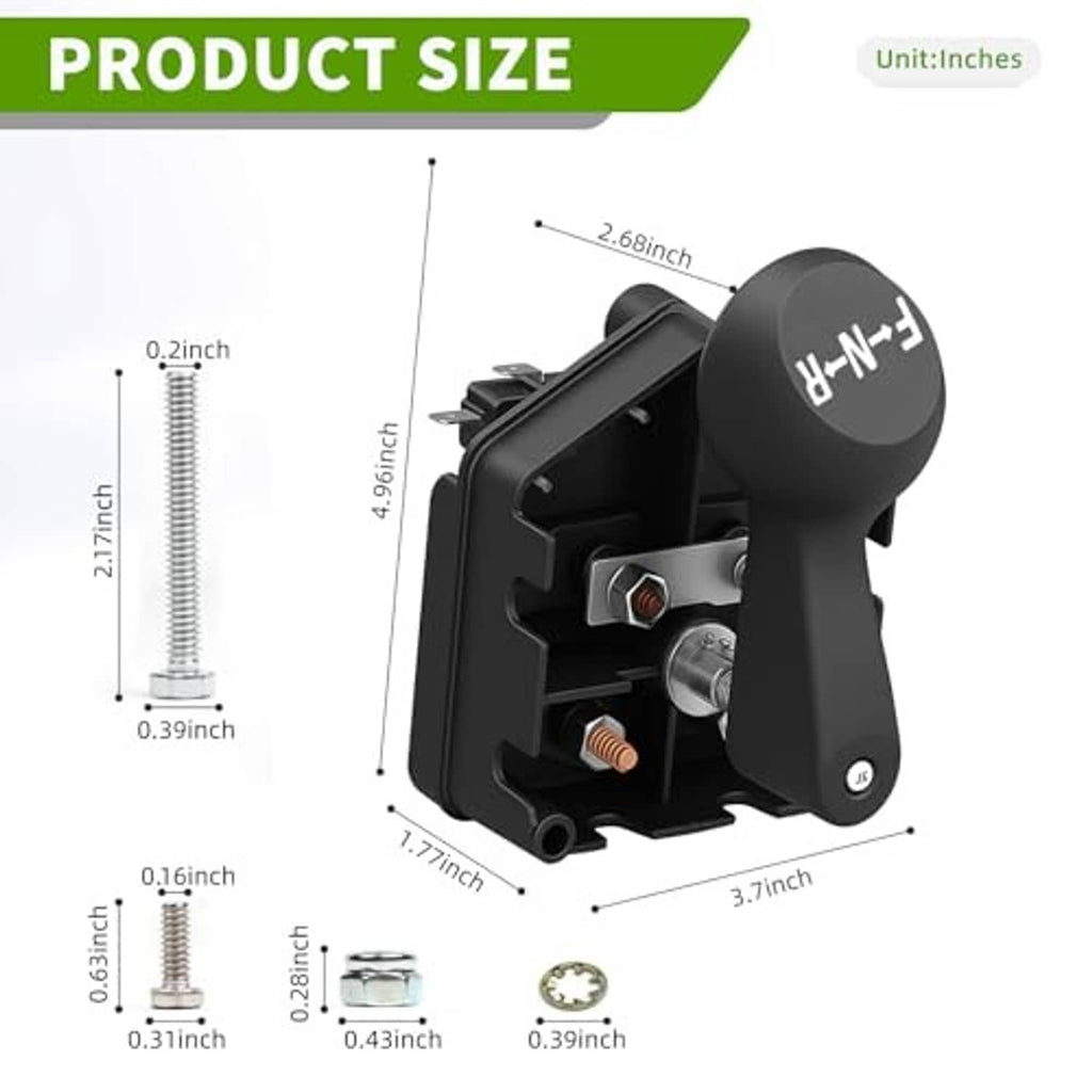 Black golf cart forward/reverse switch assembly, side view with mounting bracket