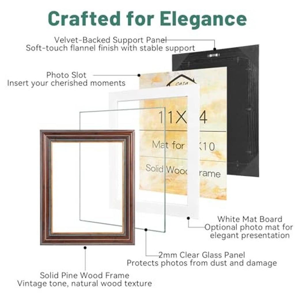 Vintage picture frame with solid pine wood border, velvet back panel, and 2mm clear glass