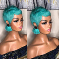 Fchw-wig short teal synthetic wig with side-swept bangs and layered bob cut