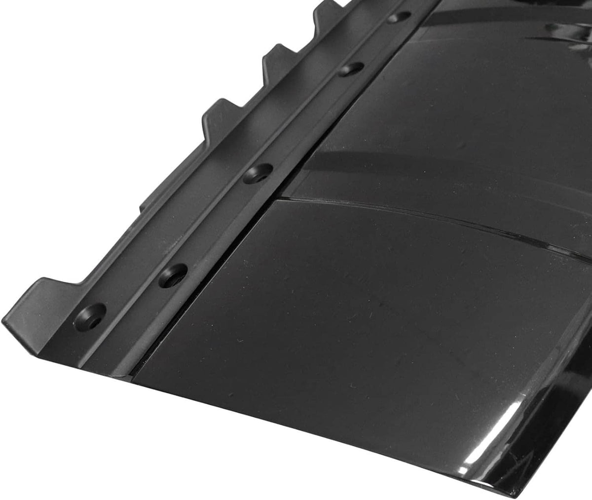 Black skid plate trim edge with raised ribs and mounting holes