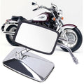 Pair of chrome motorcycle rearview side mirrors with black rectangular frames
