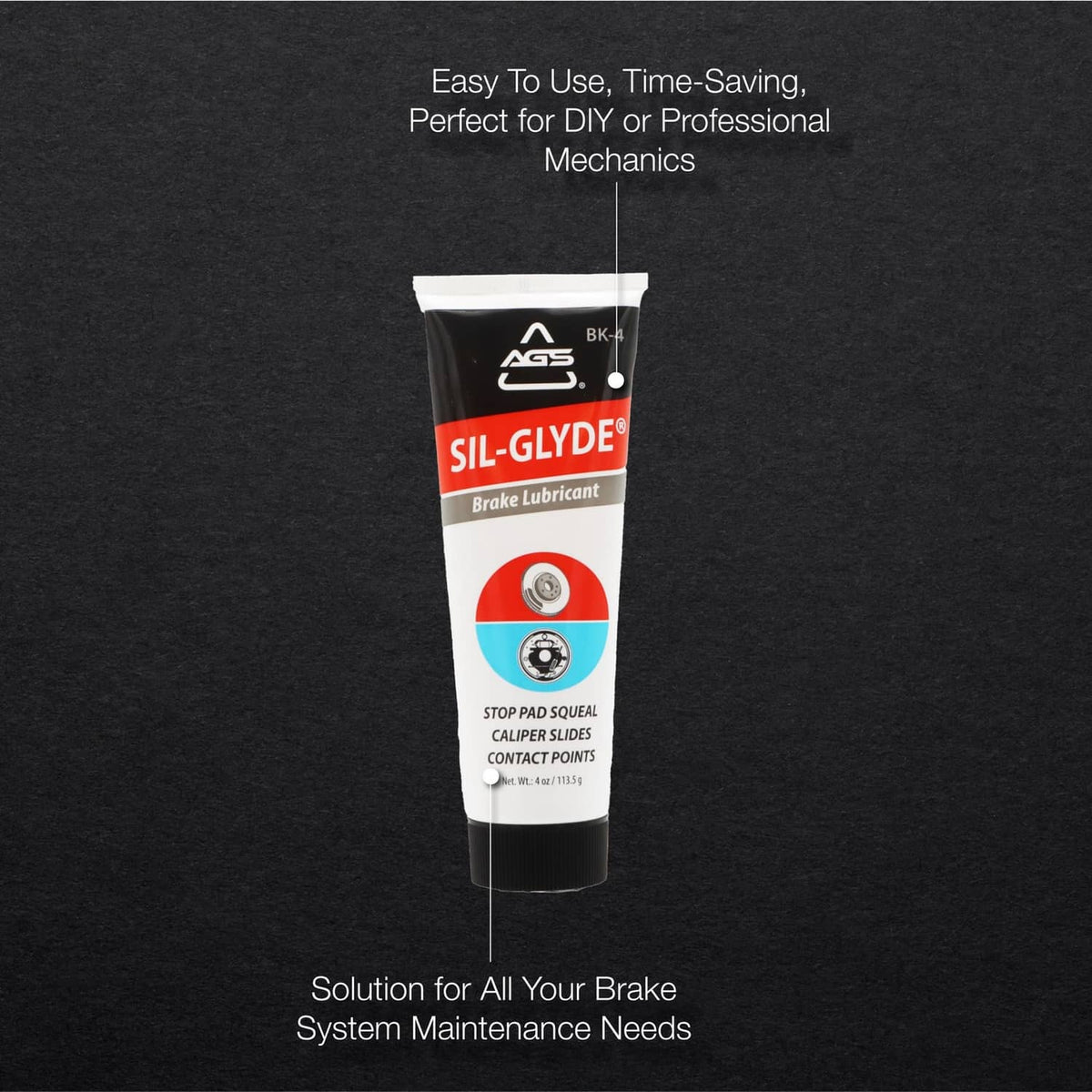 AGS SIL-Glyde brake lubricant tube with white and red label, centered product view