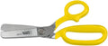 Klein Tools single-serrated scissors with yellow loop handles and silver blade