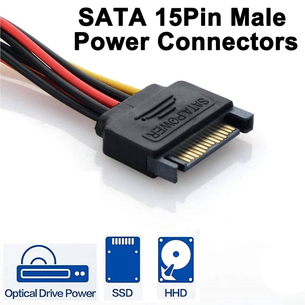 SATA 15-pin male power connector on black housing with multicolor wire leads